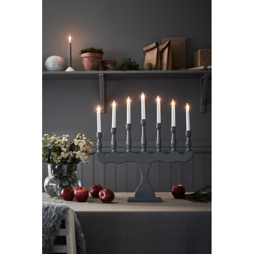 Markslöjd 705813 - Castiçal de Natal SVANEHOLM 7xE10/3W/230V pinho/cinzento