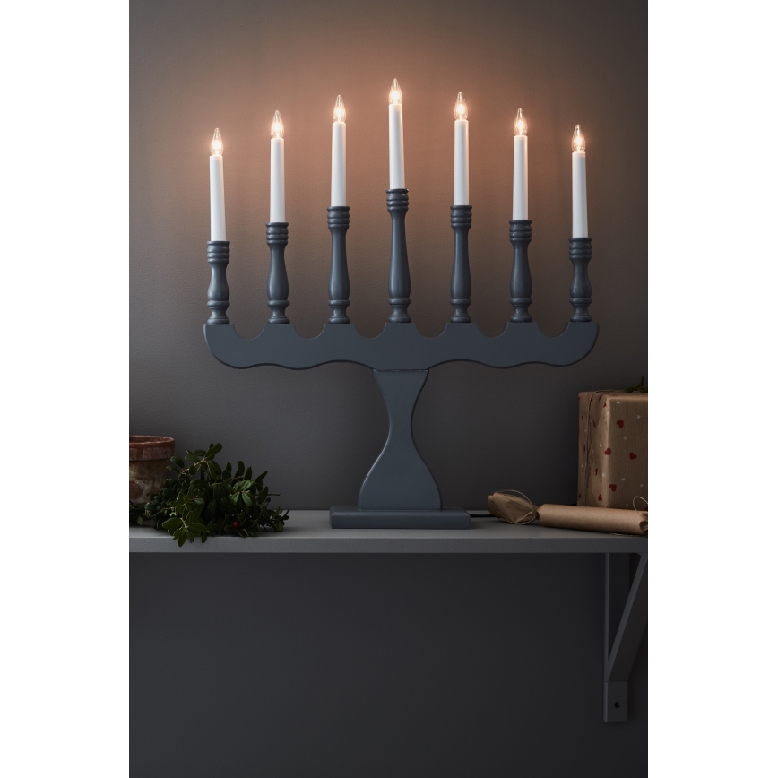 Markslöjd 705813 - Castiçal de Natal SVANEHOLM 7xE10/3W/230V pinho/cinzento