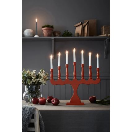 Markslöjd 8004,1 - Castiçal de Natal SVANEHOLM 7xE10/3W/230V pinho/vermelho