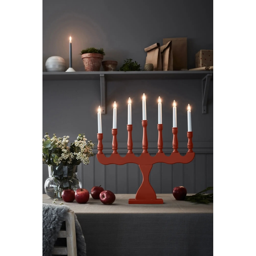 Markslöjd 8004,1 - Castiçal de Natal SVANEHOLM 7xE10/3W/230V pinho/vermelho