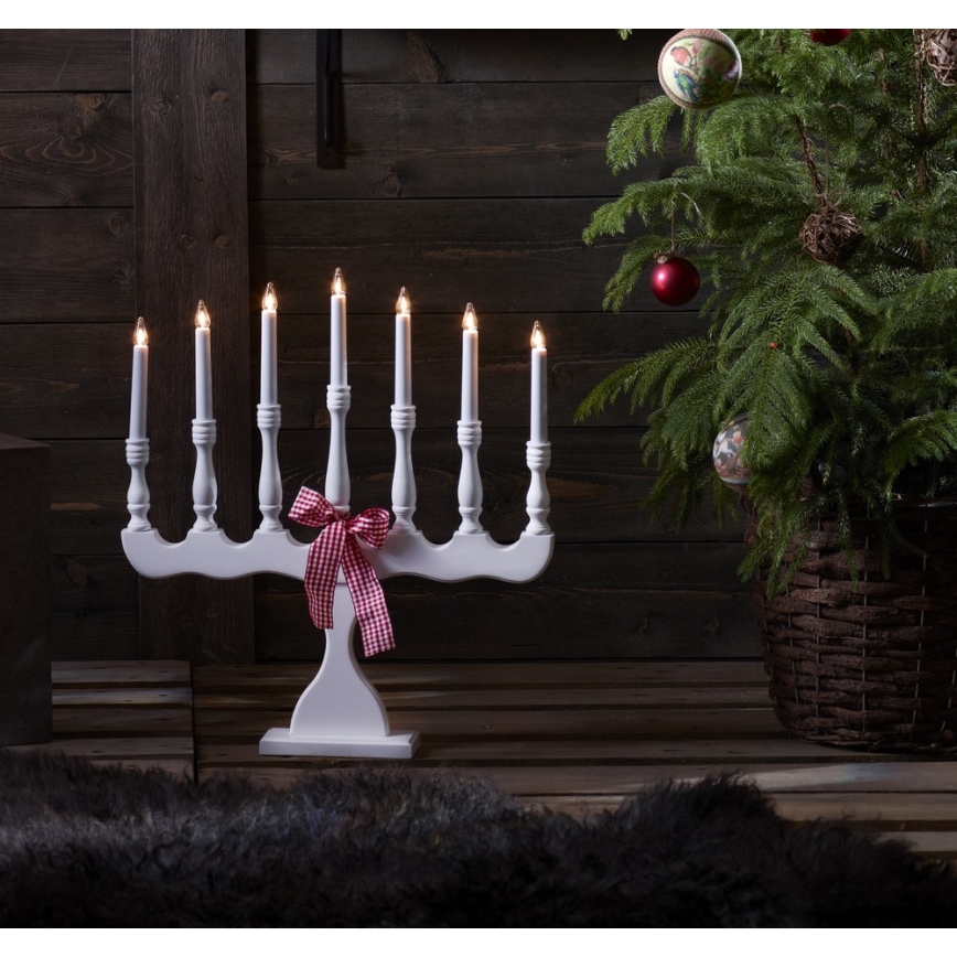 Markslöjd 8004 - Castiçal de natal SVANEHOLM 7xE10/3W/230V branco