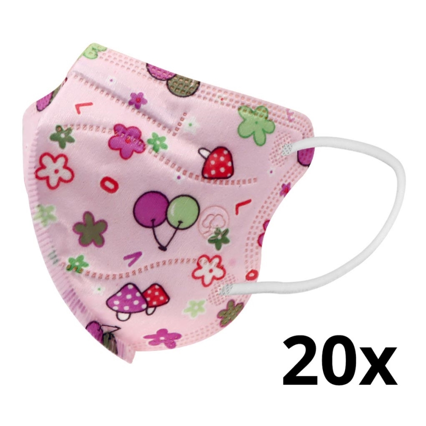 Máscara de tamanho de criança FFP2 Kids NR CE 0370 Toadstools rosa 20pcs