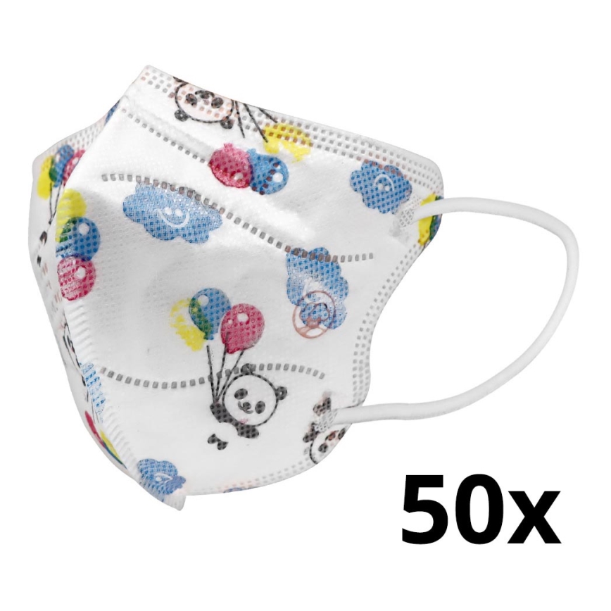 Máscara de tamanho infantil FFP2 Kids NR CE 0370 Panda branco 50pcs