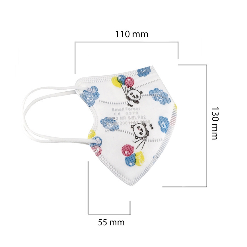 Máscara de tamanho infantil FFP2 Kids NR CE 0370 Panda branco 50pcs