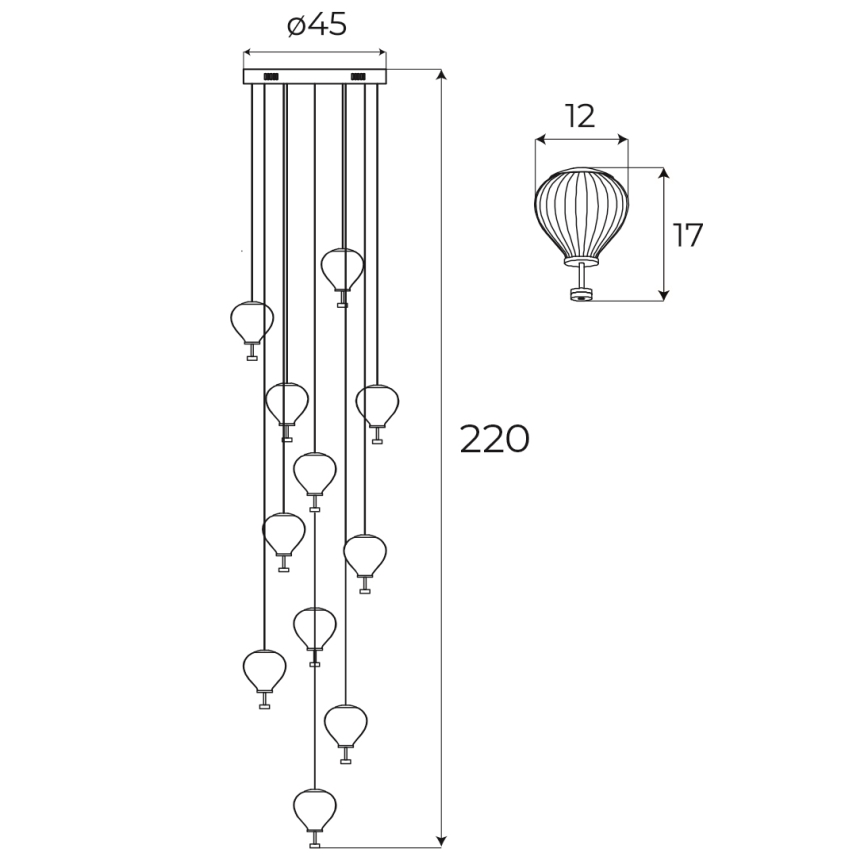 MAXLIGHT P0526D - Candeeiro suspenso LED com regulação PALLONCINI 11xLED/6W/230V diâmetro 45 cm transparente/bege/fumado