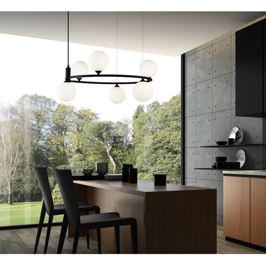 Maytoni MOD013PL-06B -  Candelabro suspenso RING 6xG9/25W/230V preto