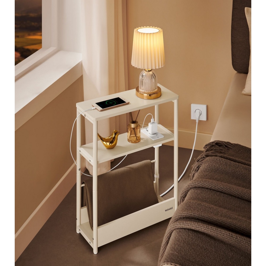 Mesa de apoio com tomada elétrica integrada e portas USB ROD branca/creme