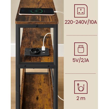 Mesa de apoio com tomada embutida e portas USB ROD castanho/preto