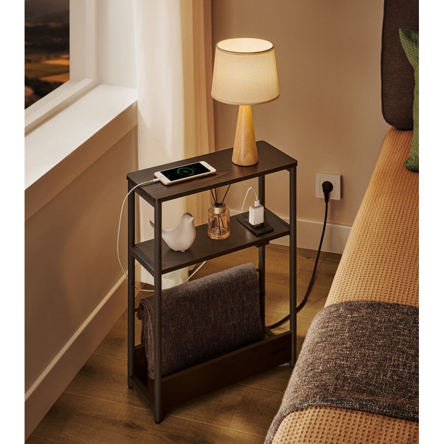 Mesa de apoio com tomada integrada e portas USB ROD preta