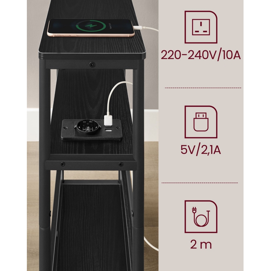 Mesa de apoio com tomada integrada e portas USB ROD preta