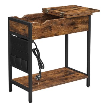 Mesa de apoio com tomadas integradas e portas USB ELDUR castanho/preto