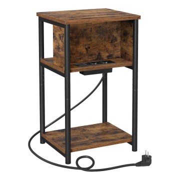 Mesa de apoio com tomadas integradas e portas USB ROD castanho/preto