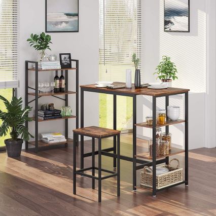 Mesa de bar com prateleiras BARTIS castanho/preto