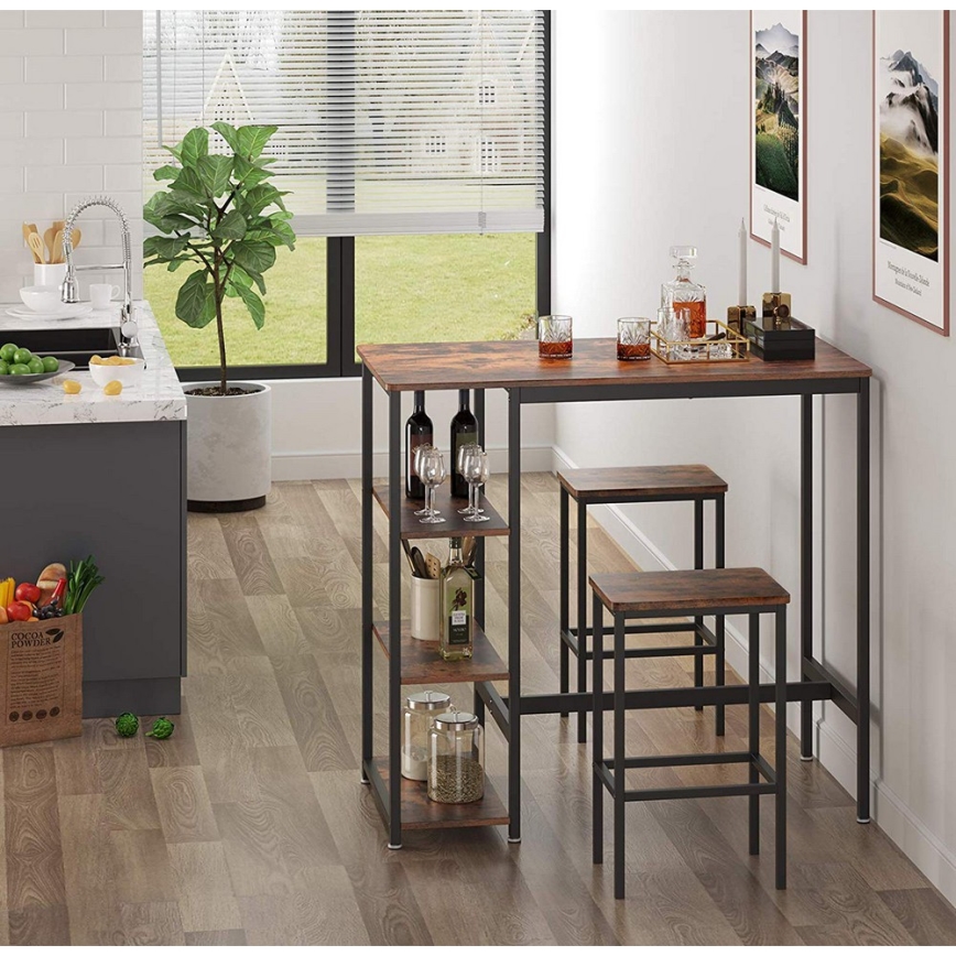 Mesa de bar com prateleiras BARTIS castanho/preto