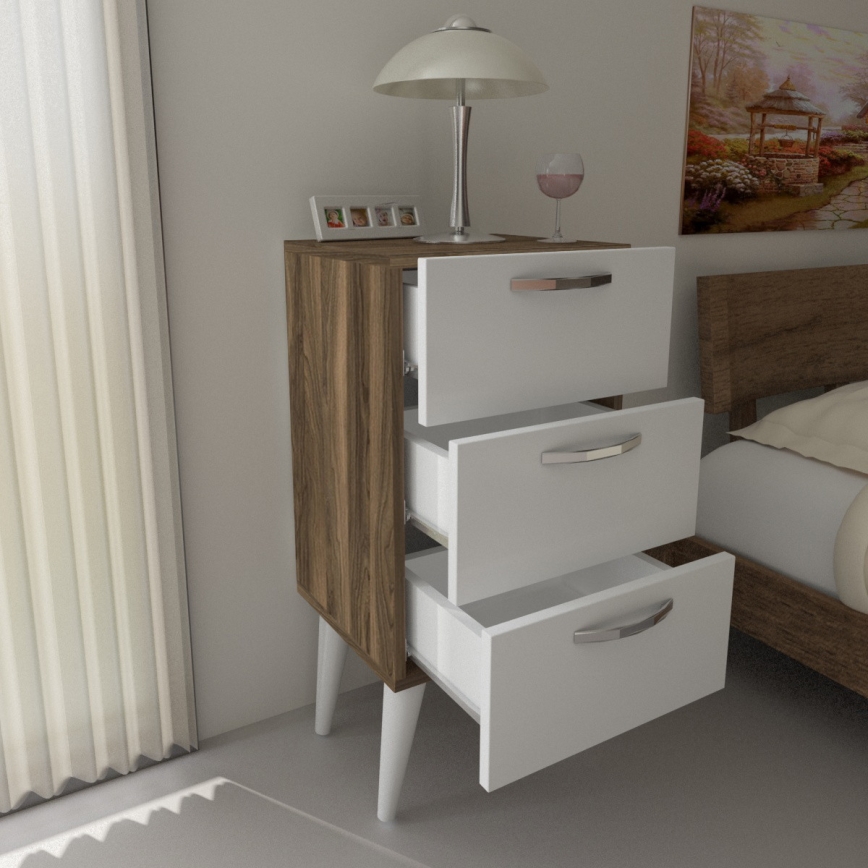 Mesa de cabeceira BELLINI 80x40 cm castanho/branco