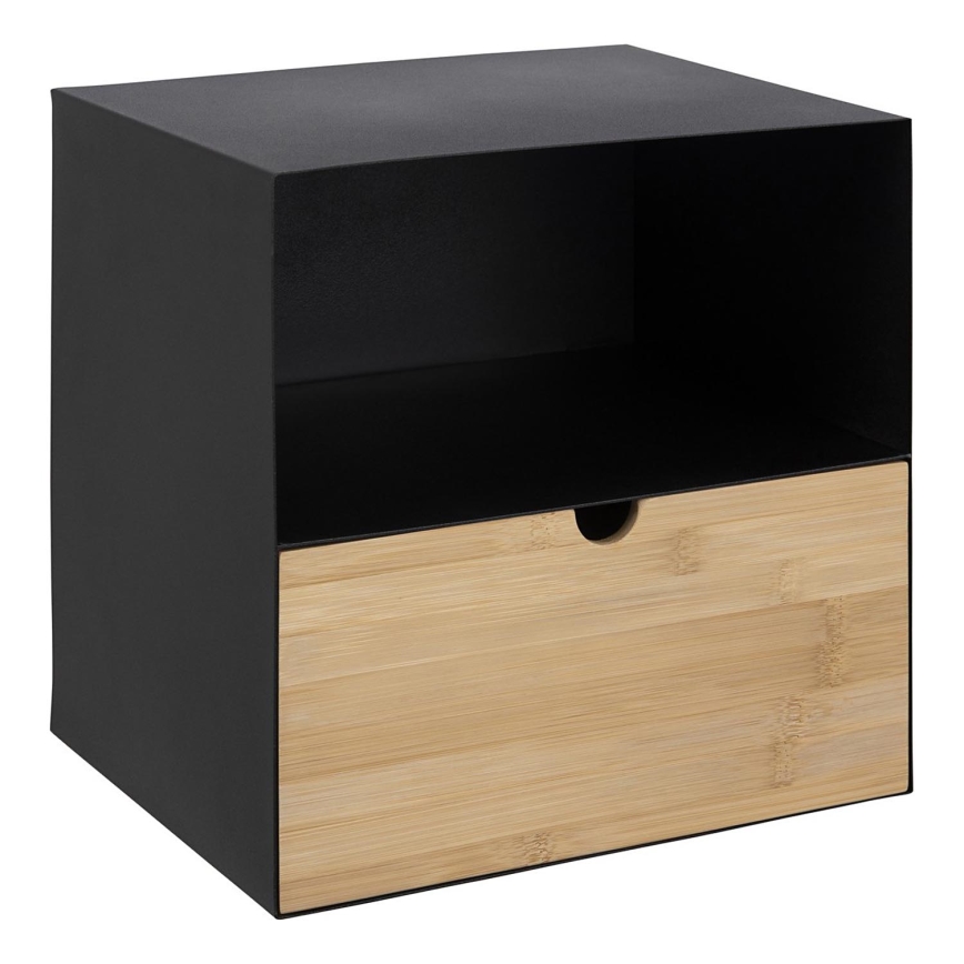 Mesa de cabeceira com opção de montagem na parede BEKIM preto/bambu