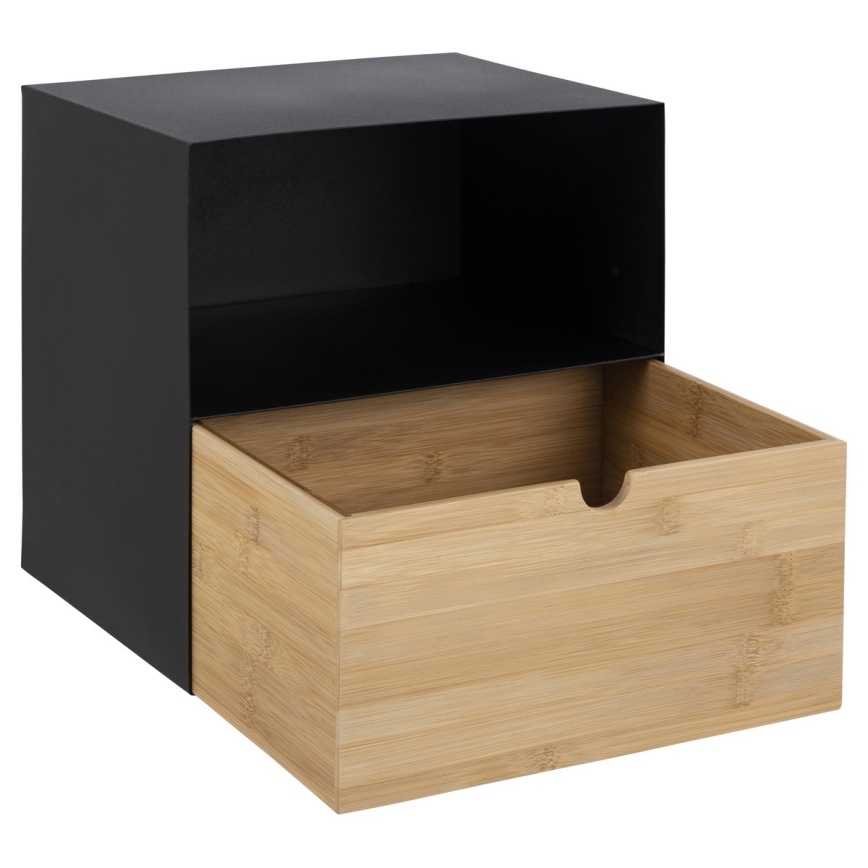Mesa de cabeceira com opção de montagem na parede BEKIM preto/bambu