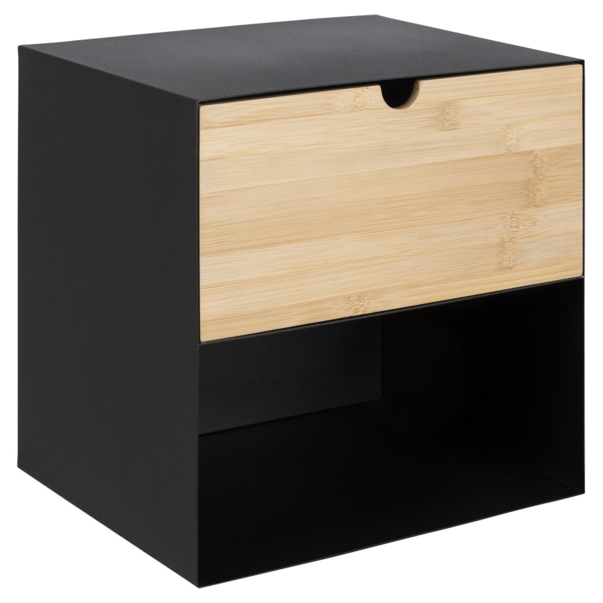 Mesa de cabeceira com opção de montagem na parede BEKIM preto/bambu