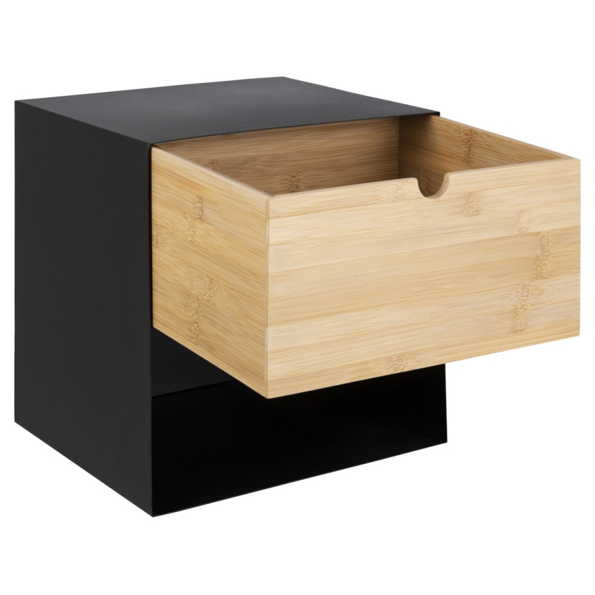 Mesa de cabeceira com opção de montagem na parede BEKIM preto/bambu