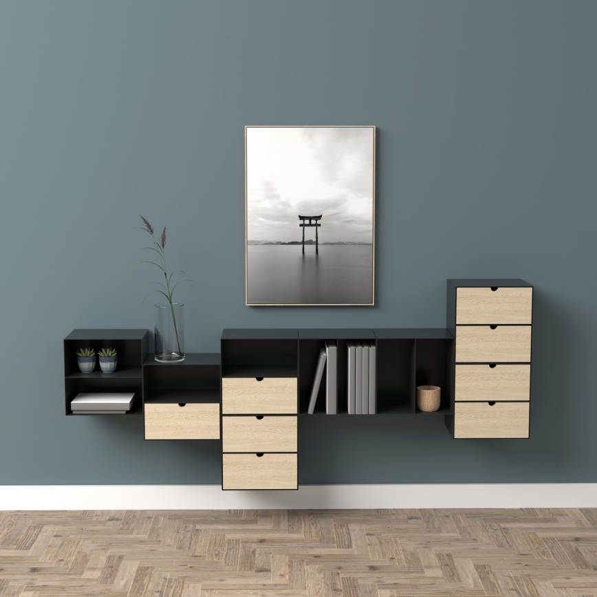 Mesa de cabeceira com opção de montagem na parede BEKIM preto/bambu