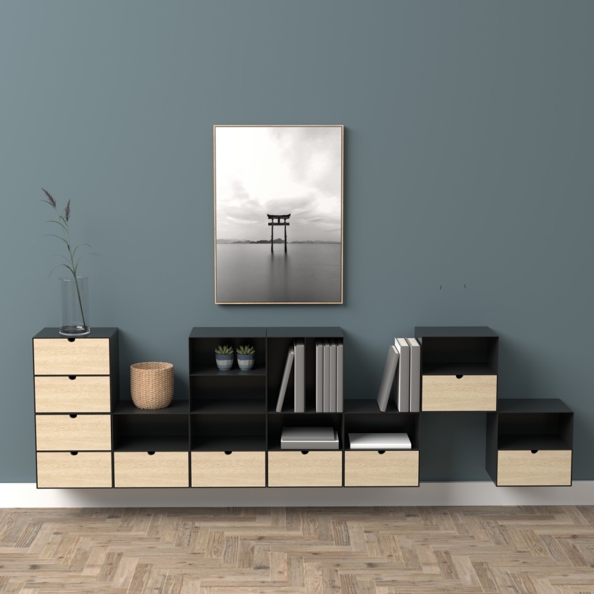 Mesa de cabeceira com opção de montagem na parede BEKIM preto/bambu