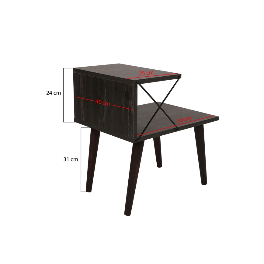 Mesa de cabeceira CROSS 55x50 cm castanho