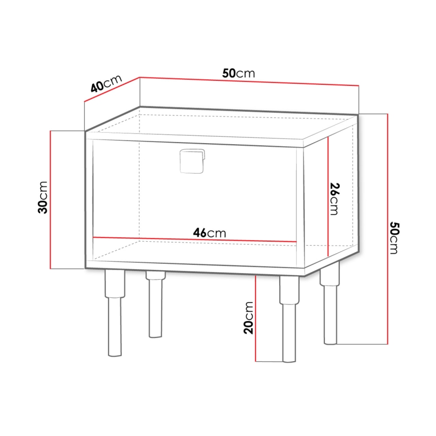 Mesa de cabeceira DORSET 50x50 cm branco/dourada