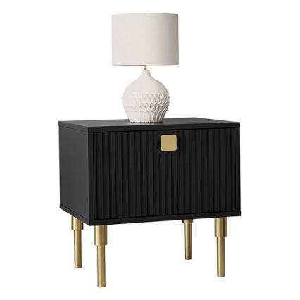 Mesa de cabeceira DORSET 50x50 cm preto/dourada