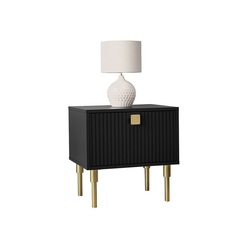 Mesa de cabeceira DORSET 50x50 cm preto/dourada