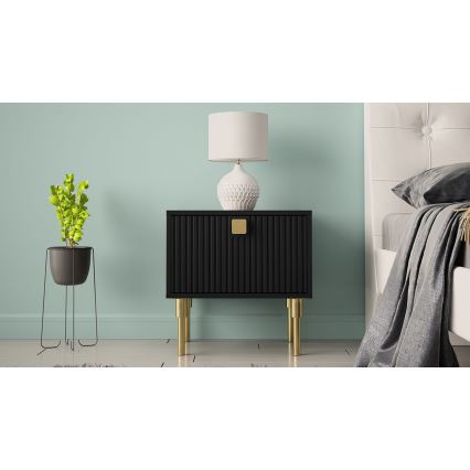 Mesa de cabeceira DORSET 50x50 cm preto/dourada