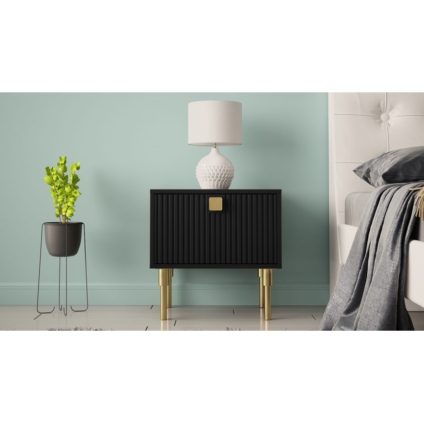 Mesa de cabeceira DORSET 50x50 cm preto/dourada