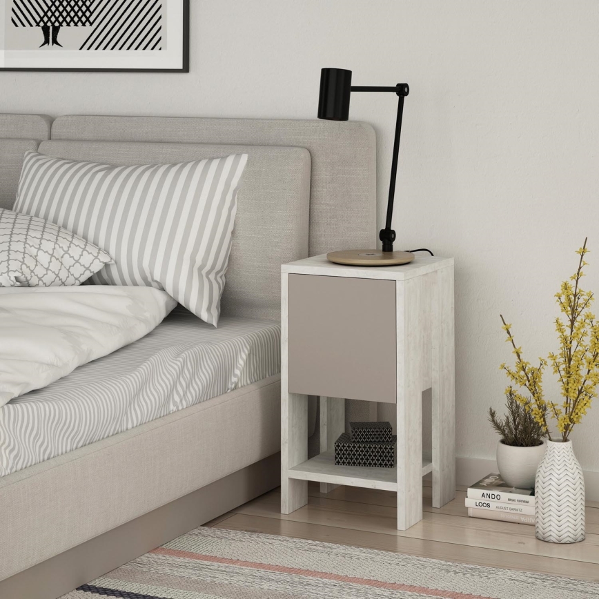 Mesa de cabeceira EMA 55x30 cm branco/bege