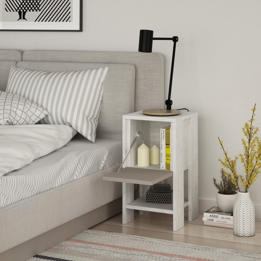 Mesa de cabeceira EMA 55x30 cm branco/bege