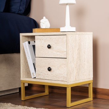 Mesa de cabeceira GLIMMER 50x45,2 cm bege/dourado