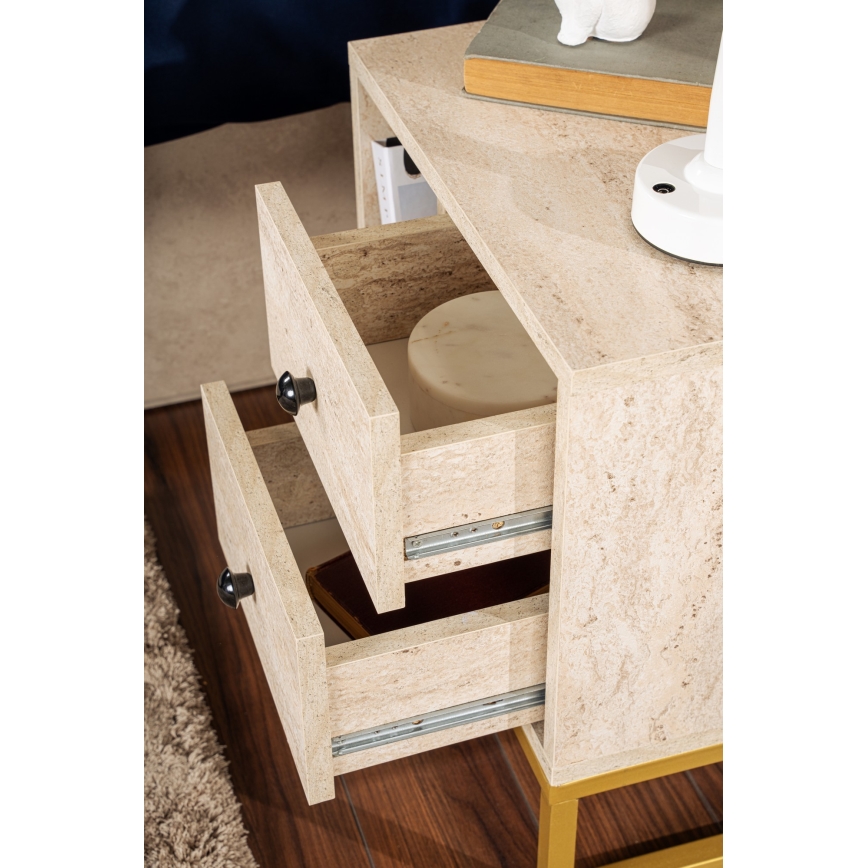 Mesa de cabeceira GLIMMER 50x45,2 cm bege/dourado
