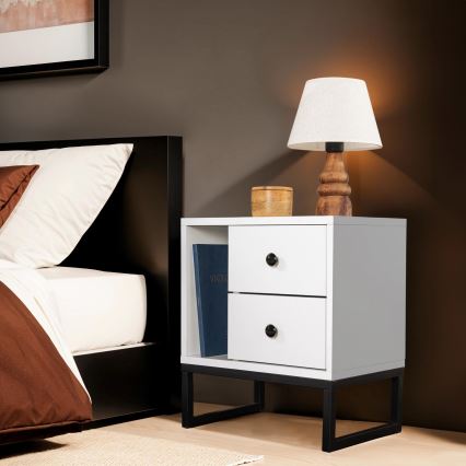 Mesa de cabeceira GLIMMER 50x45,2 cm branco/preto