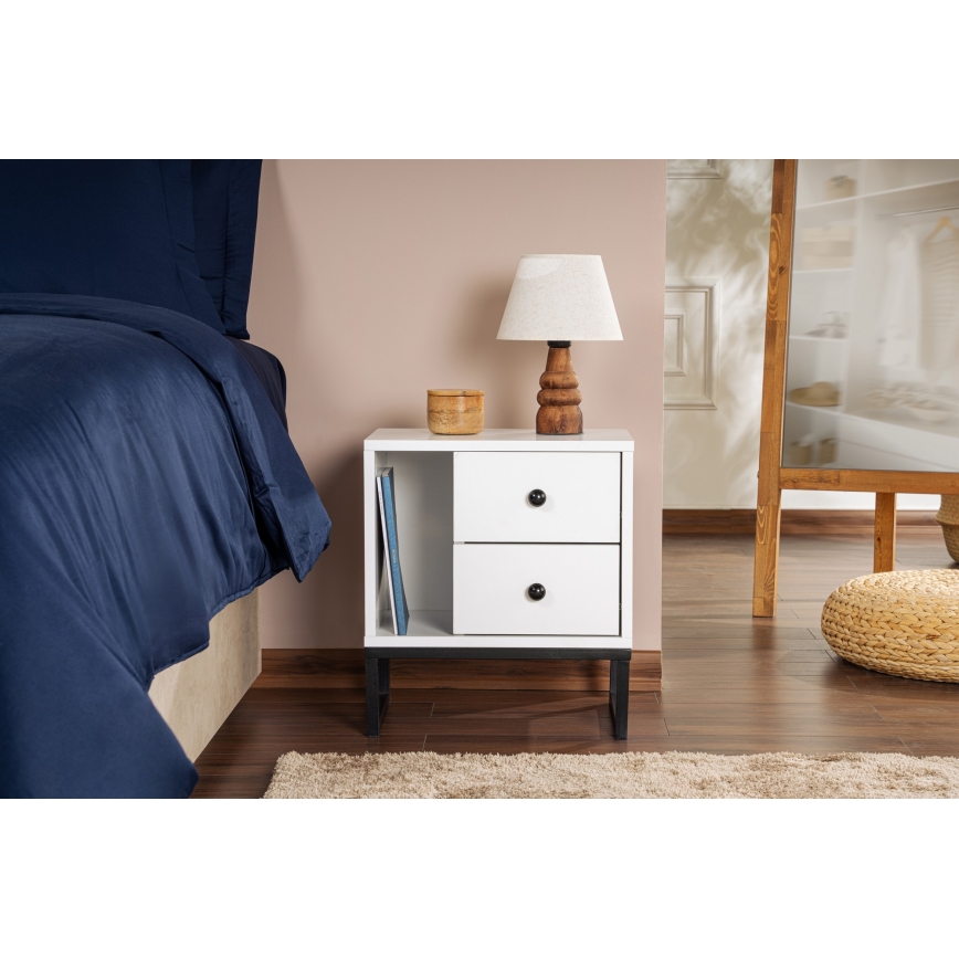 Mesa de cabeceira GLIMMER 50x45,2 cm branco/preto