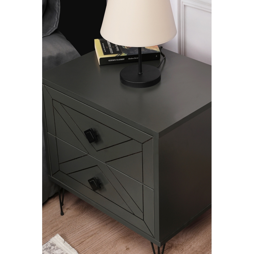 Mesa de cabeceira LUNA 55x50 cm antracite/preto