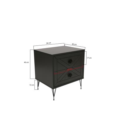 Mesa de cabeceira LUNA 55x50 cm antracite/preto
