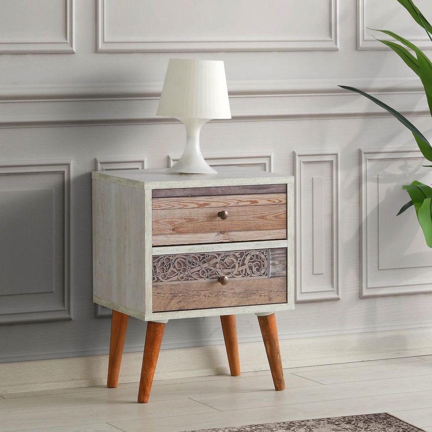 Mesa de cabeceira MALMO 55x40 cm branca/castanha