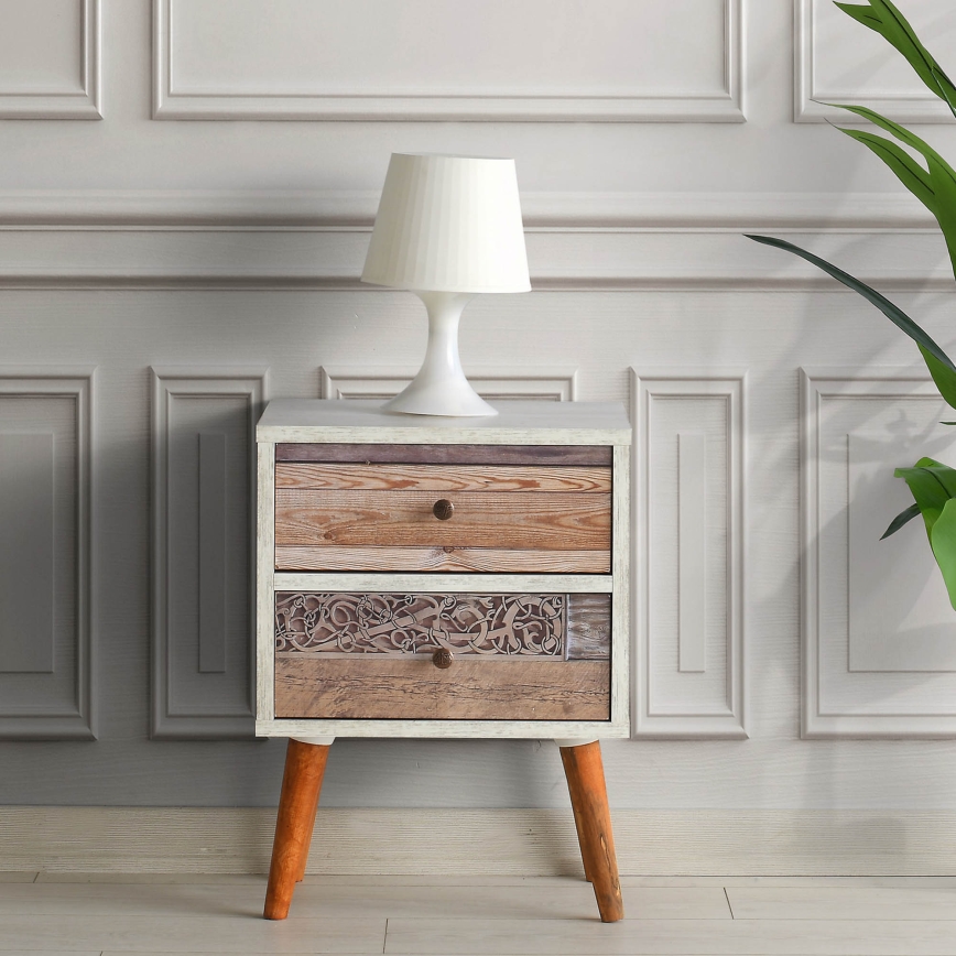 Mesa de cabeceira MALMO 55x40 cm branca/castanha