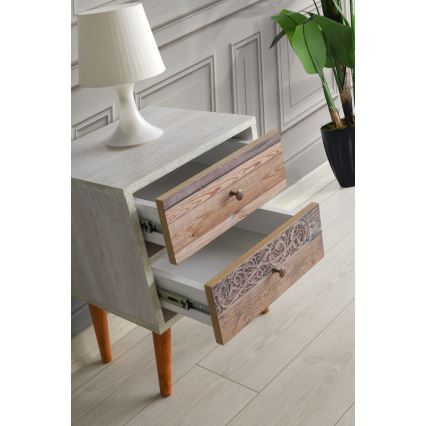 Mesa de cabeceira MALMO 55x40 cm branca/castanha
