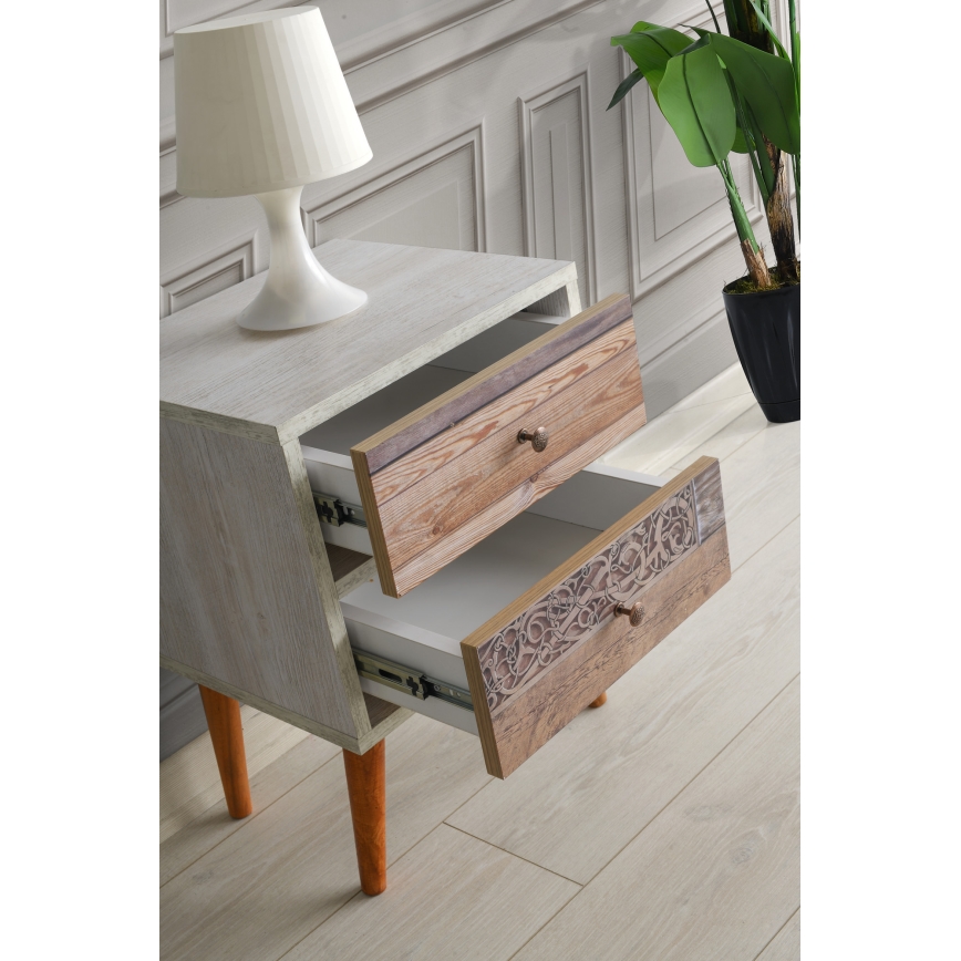 Mesa de cabeceira MALMO 55x40 cm branca/castanha