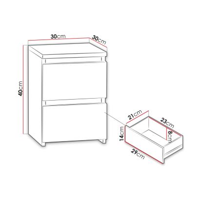 Mesa de cabeceira MALWA 40x30 cm branco brilhante