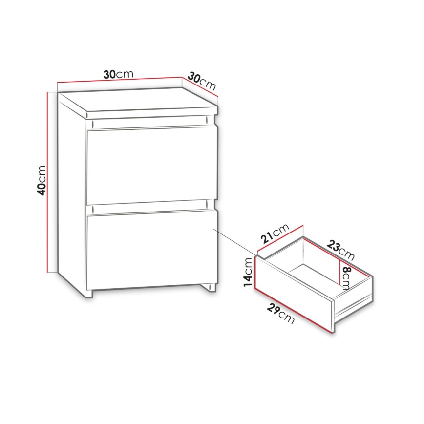 Mesa de cabeceira MALWA 40x30 cm branco brilhante
