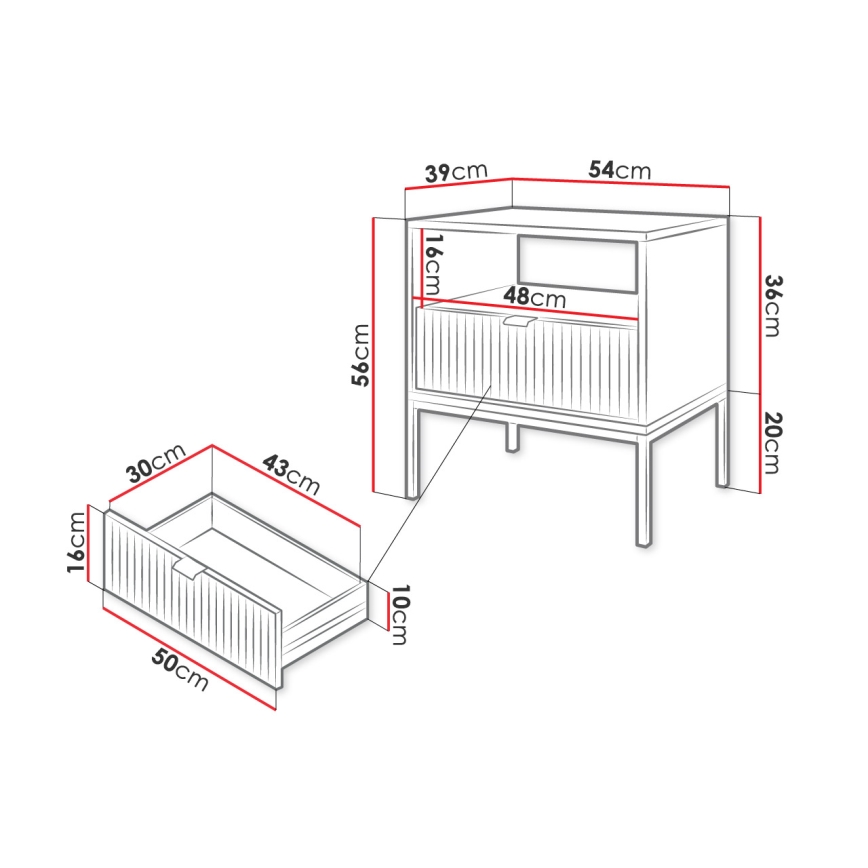 Mesa de cabeceira NOVA 56x54 cm branco/dourada