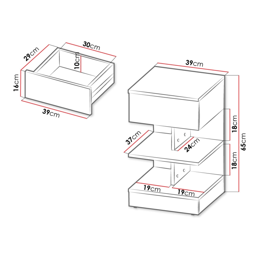 Mesa de cabeceira OBENITA 65x39 cm branco