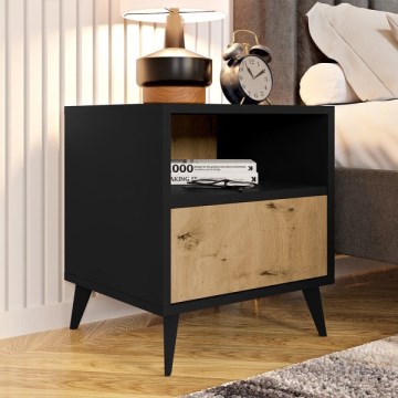 Mesa de cabeceira OVESSI 52x47 cm preto/carvalho artisan