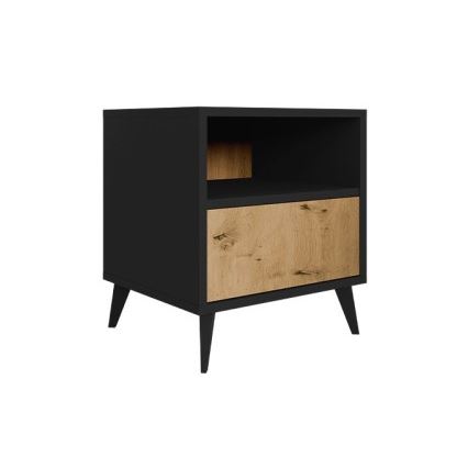 Mesa de cabeceira OVESSI 52x47 cm preto/carvalho artisan