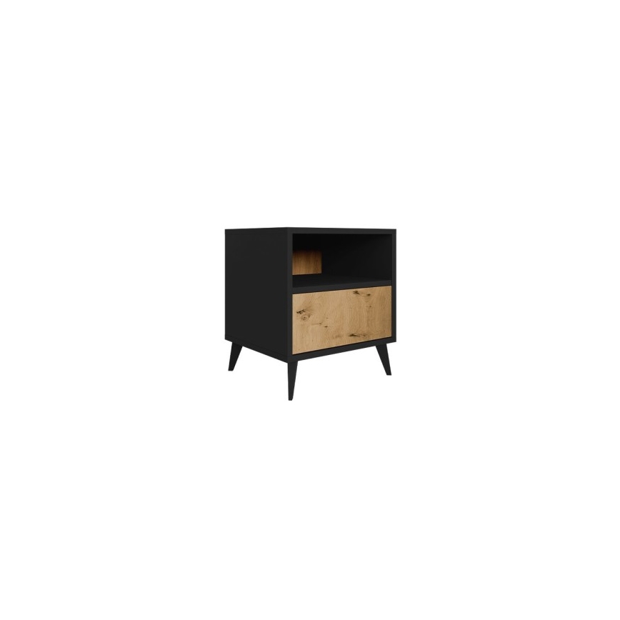 Mesa de cabeceira OVESSI 52x47 cm preto/carvalho artisan